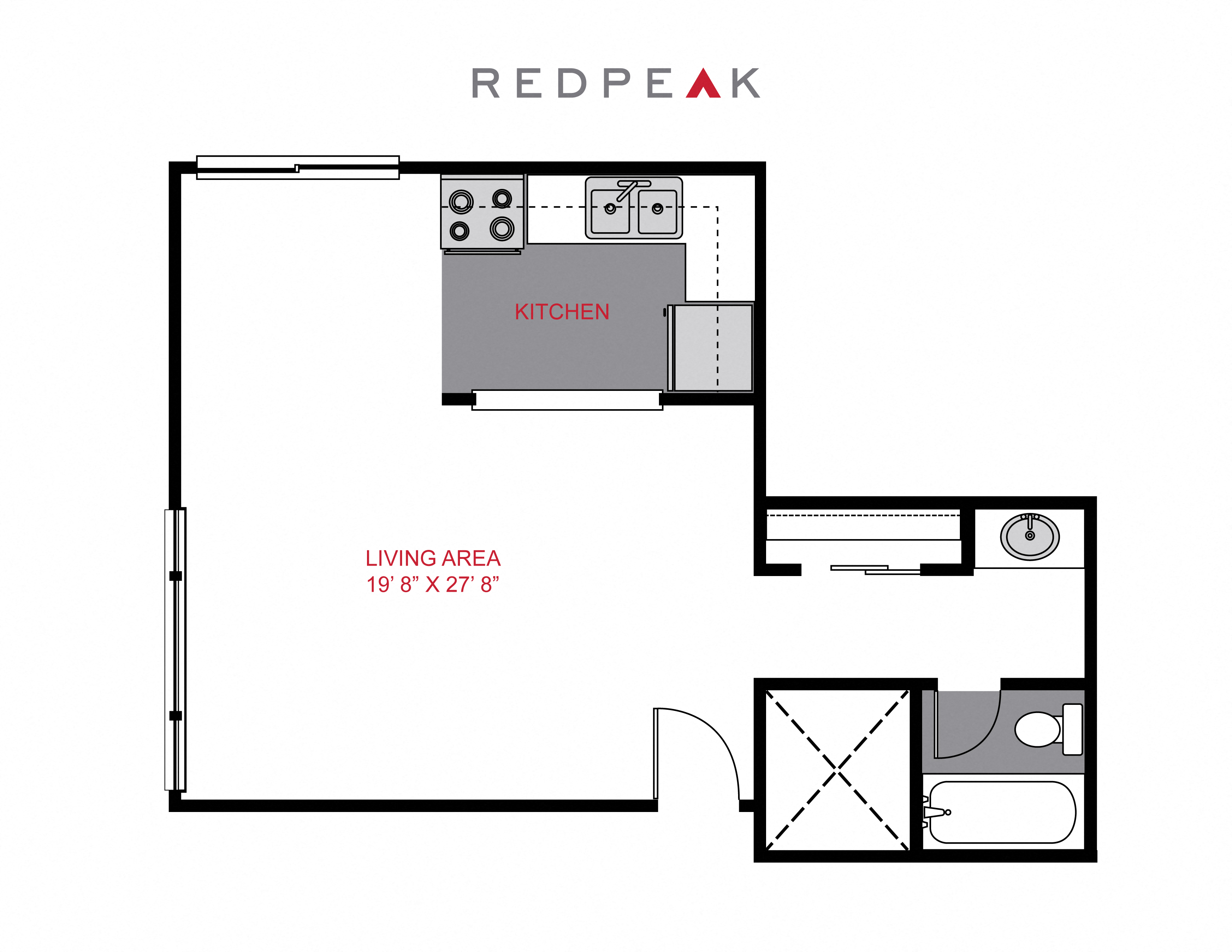 Floor plan for studio, 1 bath, 507 sqft